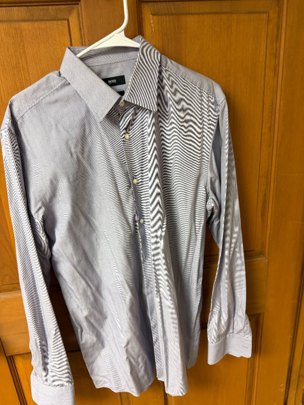 Hugo Boss Men's Blue & White Stripped Shirt -Size 16.5 34/35 In Great Shape